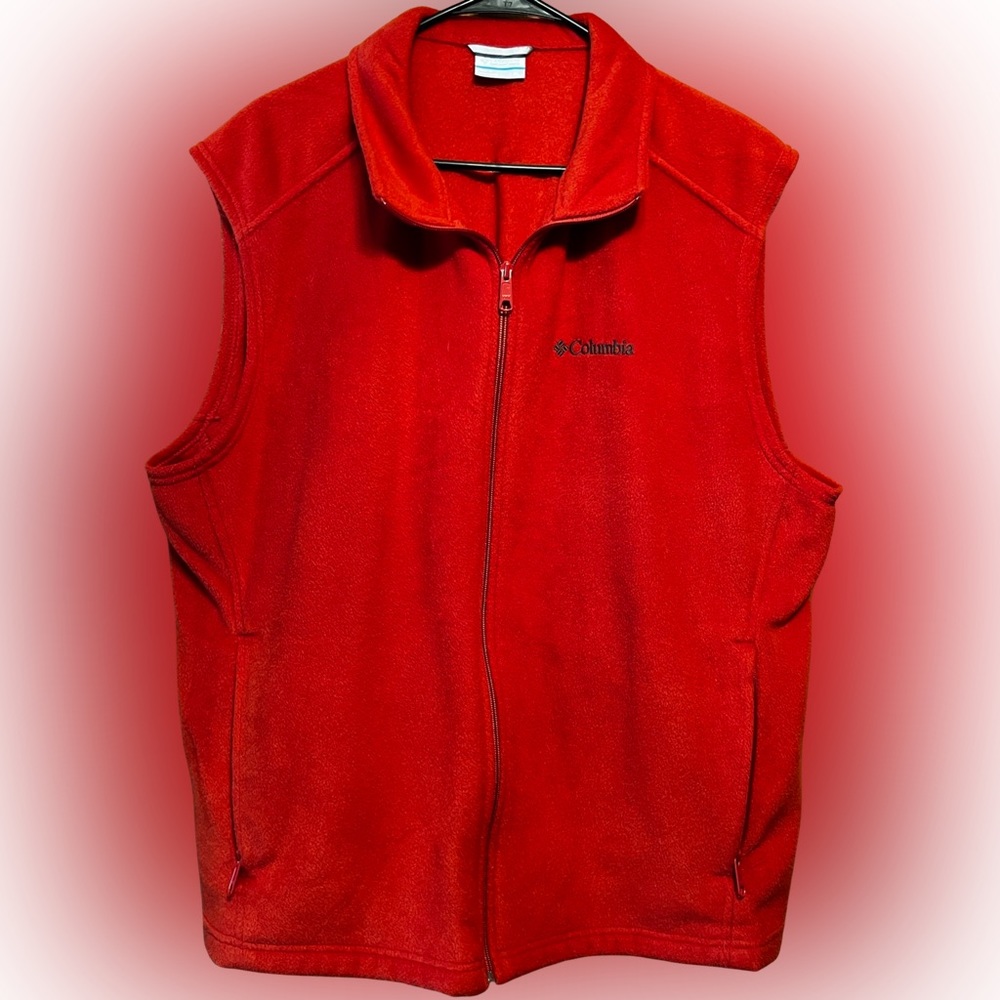 Columbia Fleece Vest Sweater Mens XL Dark Orange Full Zip Vest